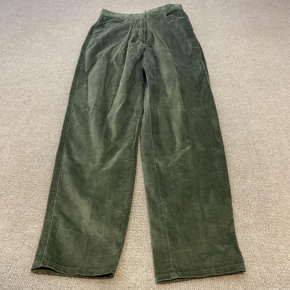 Woolrich Pants Women 10 Fits 29x31 Green Corduroy Relaxed Straight Leg High Rise